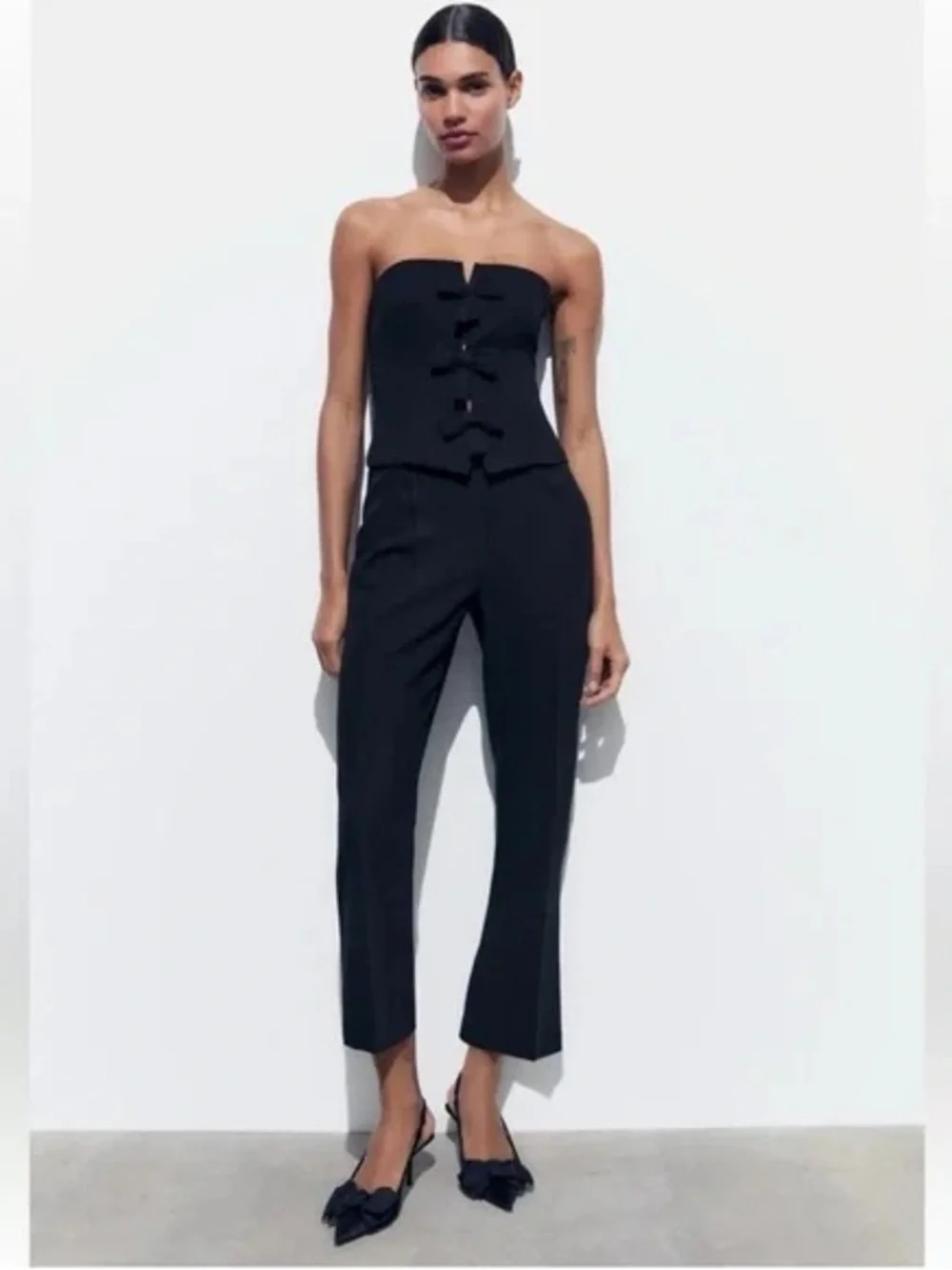 Zara Black Strapless Bow-Front Jumpsuit